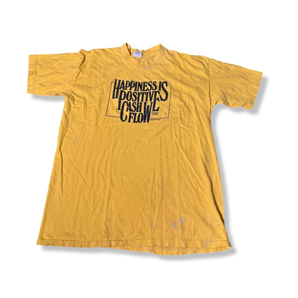 Belton T-Shirt Mens XL Yellow Excellent Vintage 1982 Positive Cash Flow Graphic
